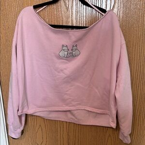 Hollister Pink Cat Embroidered Off Shoulder Sweatshirt